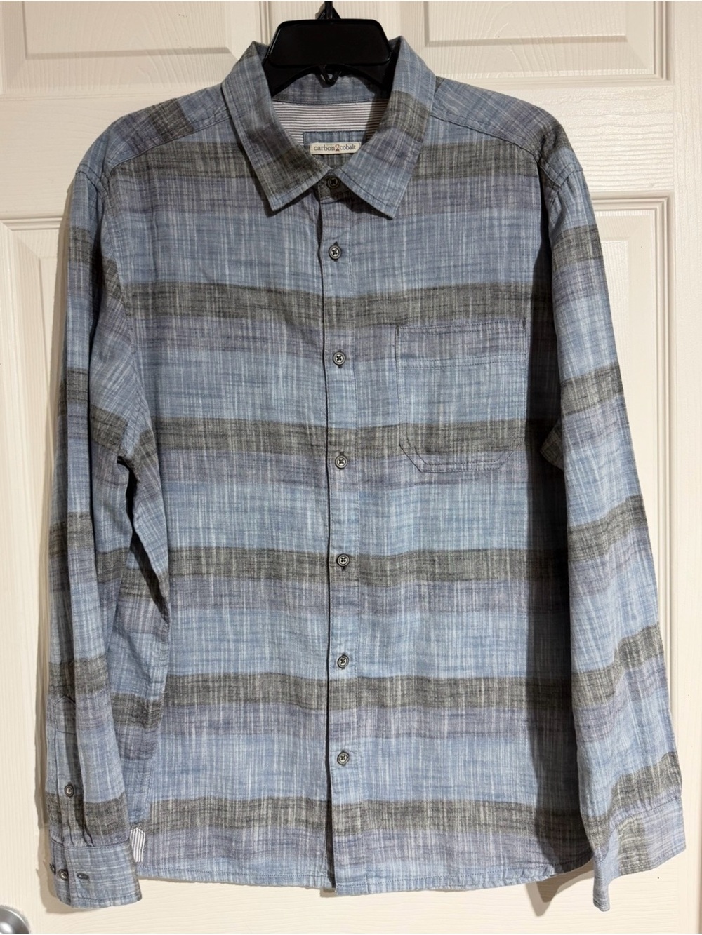 Carbon2Cobalt Blue/gray Plaid Button Up Shirt Long Sleeve Cotton Casual, Large